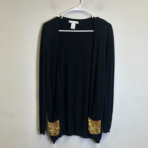 Design History Black Cardigan with Gold Accents